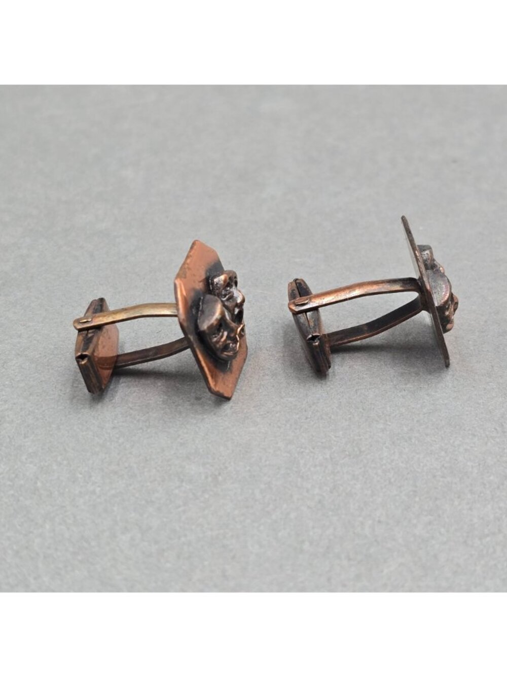 Vintage Copper Theater Comedy Tragedy Mask Jewelry Set Necklace Cufflinks Drama - Picture 9 of 15